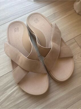 Abeo Beige Cross-Strap Slide Sandals Laguna slip on , orthopedic support